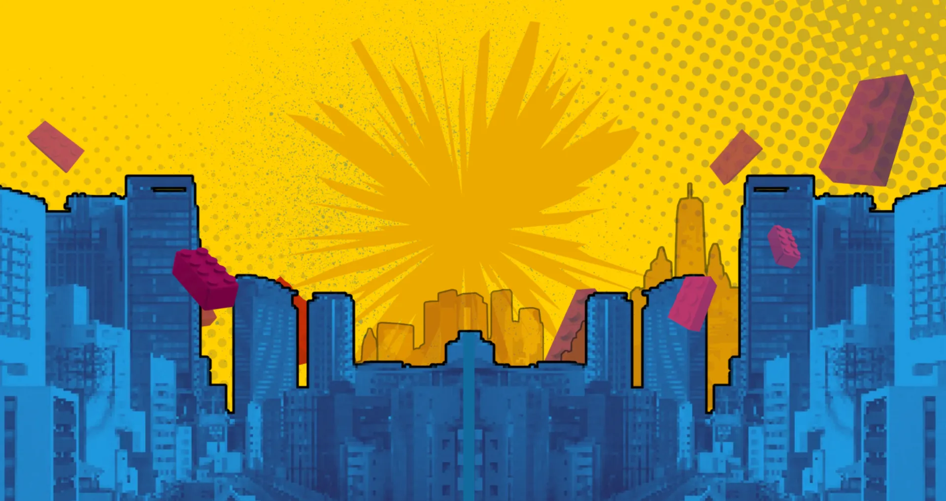 SuperManila Comic Con 2026 key visual — a pixel-art Manila skyline under a yellow comic burst